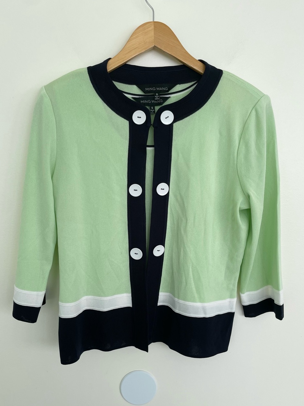 Ming Wang 2pc Cardigan and Matching Tank S Small Mint Green Navy Blue Colorblock